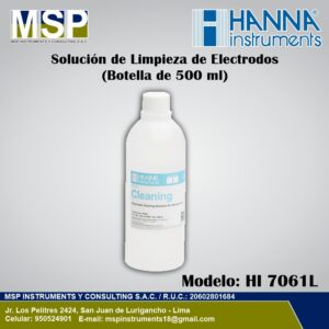 Solución de limpieza de electrodos de uso general Hanna Instruments de 500 ml modelo HI 7061L.