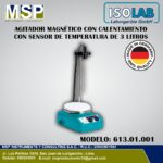 Agitador magnético con plancha de calentamiento de 3 litros ISOLAB modelo 613.01.001 con sensor de temperatura.