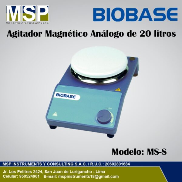 Agitador-Magnetico-Analogo-BIOBASE-MS-S Agitador magnético análogo BIOBASE MS-S con plato redondo para 20 litros.