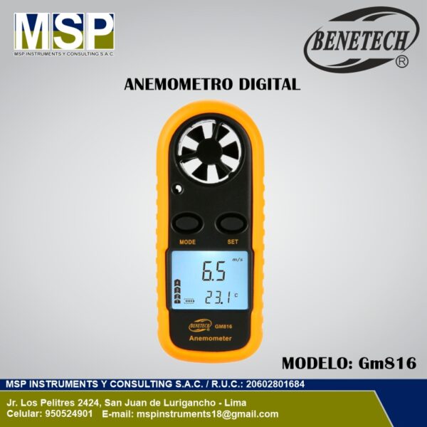 Anemometro digital Benetech GM816 portatil de MSP Instruments