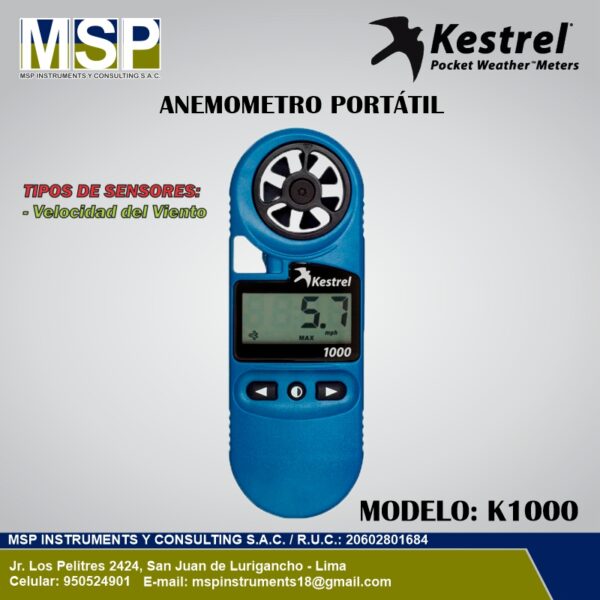 Anemometro Portatil Kestrel K1000 Anemometro portatil Kestrel K1000 digital de MSP Instruments