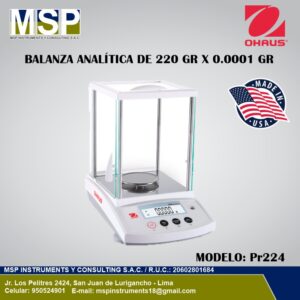 Balanza analítica OHAUS modelo PX224 de 220 gr x 0.0001 gr de MSP Instrumentos.