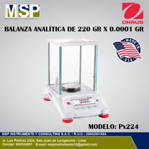 Balanza analítica OHAUS modelo PX224 de 220 gr x 0.0001 gr de MSP Instrumentos.