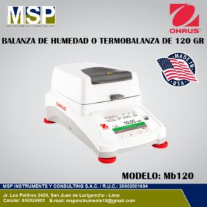 Balanza de humedad o termobalanza OHAUS modelo MB120 de 120 g por MSP Instrumentos.