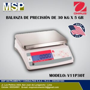 Balanza de precisión OHAUS modelo V11P30T de 30 kg x 5 gr de MSP Instrumentos.