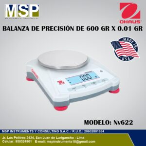 Balanza de precisión OHAUS modelo NV622 de 600 gr x 0.01 gr de MSP Instrumentos.