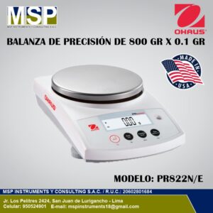 Balanza de precisión OHAUS modelo PR822N/E de 800 gr x 0.1 gr de MSP Instrumentos.