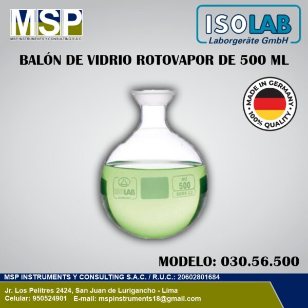 Balón de vidrio rotovapor de 500 ml ISOLAB modelo 030.56.500.