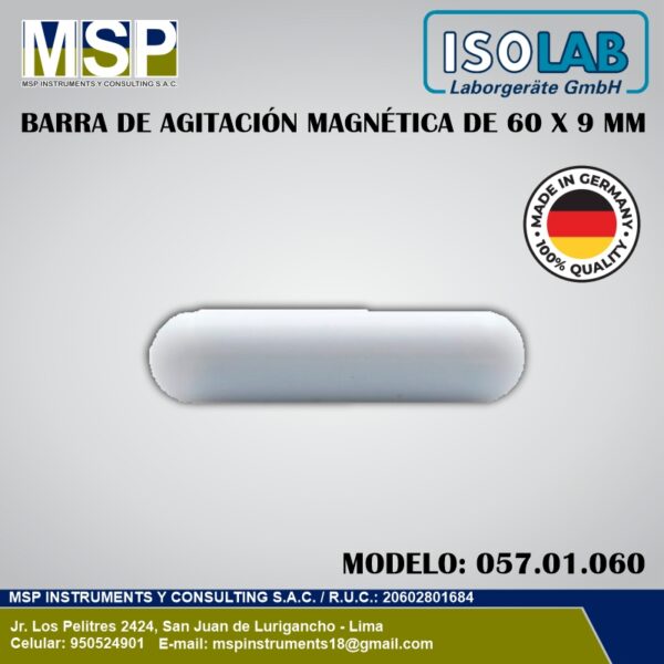 Barra de agitación magnética cilíndrica de 60 x 9 mm ISOLAB modelo 057.01.060.