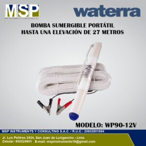 Bomba sumergible portátil Waterra WP90-12V para elevación de 27 metros.