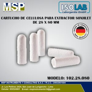Cartucho de celulosa para extractor Soxhlet de 28 x 80 mm ISOLAB modelo 102.28.080.