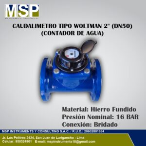 Caudalímetro tipo Woltman de 2 pulgadas DN50 en hierro fundido azul para control de agua.