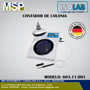 Contador de colonias bacterianas ISOLAB modelo 603.11.001 con lupa y lapicero sensor.