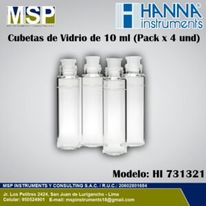 Pack de 4 cubetas de vidrio redondas de 10 ml con tapas marca Hanna Instruments modelo HI 731321