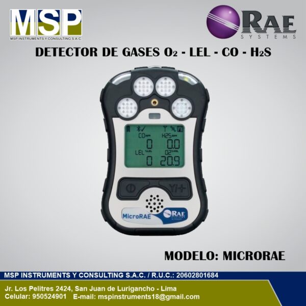 Detector multigás portátil MicroRAE PGM-2600 RAE Systems O2 LEL CO H2S.