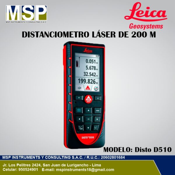 Distanciometro laser de 200 metros Leica Disto D510 de MSP Instruments.