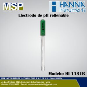 Electrodo de pH HI 1131B rellenable de vidrio Hanna Instruments.