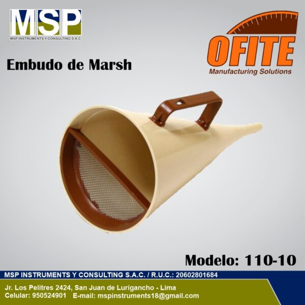 Embudo de Marsh OFITE modelo 110-10 para pruebas de viscosidad.