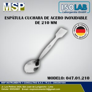 Espátula cuchara de acero inoxidable de 210 mm ISOLAB modelo 047.01.210.