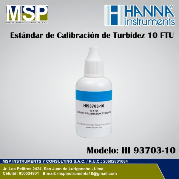 Estándar de calibración de turbidez 10 FTU Hanna Instruments modelo HI 93703-10.