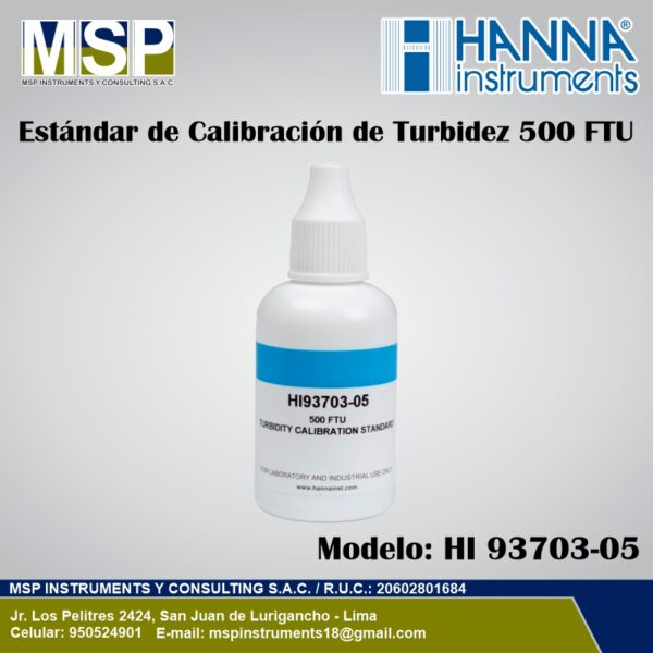 Estándar de calibración de turbidez 500 FTU Hanna Instruments modelo HI 93703-05.