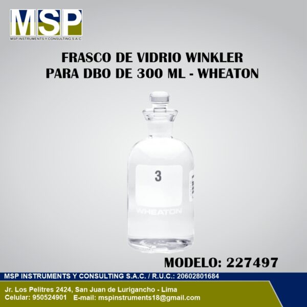 Frasco de Vidrio Winkler para DBO 300 mL - WHEATON Frasco de vidrio Winkler para DBO de 300 mL WHEATON modelo 227497.