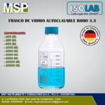 Frasco de vidrio autoclavable transparente borosilicato 3.3 marca ISOLAB.