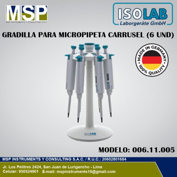 Soporte carrusel giratorio ISOLAB para almacenamiento de micropipetas.