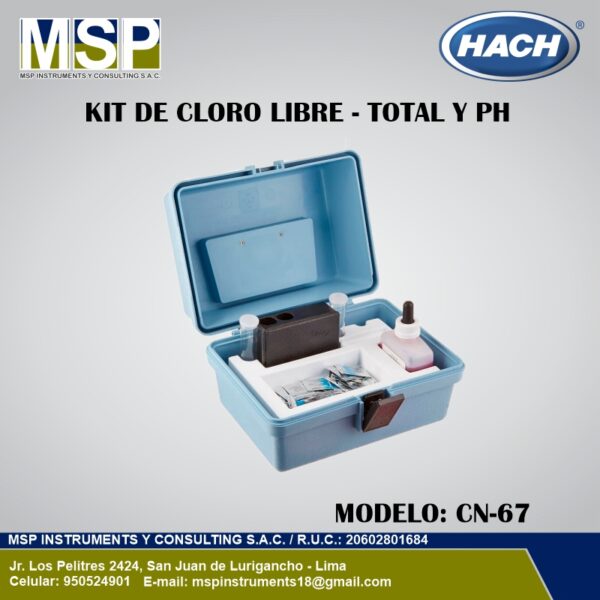 Kit comparador visual Hach modelo CN-67 para medición de cloro libre, cloro total y pH en agua