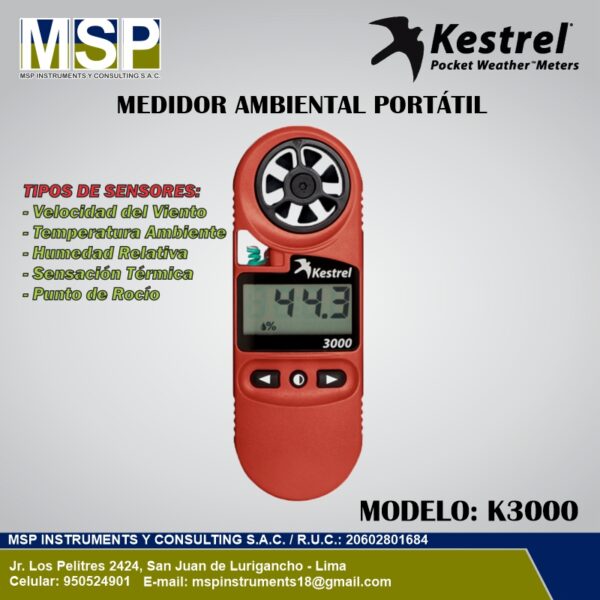 Medidor Ambiental Portatil Kestrel K3000 Medidor ambiental portatil Kestrel K3000 con humedad relativa de MSP Instruments.