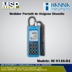 Medidor portátil de oxígeno disuelto y temperatura Hanna Instruments modelo HI 9146-04.