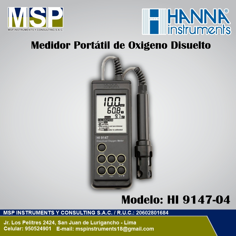 Medidor Galvánico de Oxígeno Disuelto Hanna HI9147-04 | MSP