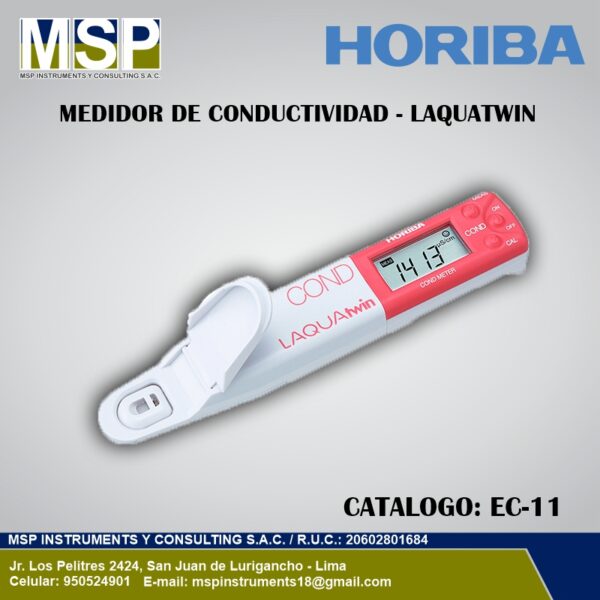 Medidor de conductividad eléctrica portátil Horiba LAQUAtwin de bolsillo.