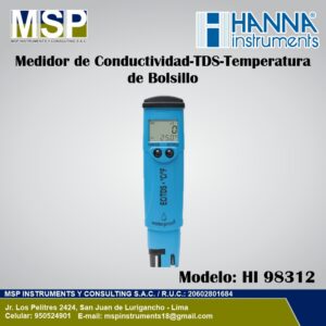 Medidor de conductividad rango alto TDS y temperatura de bolsillo Hanna Instruments DiST seis modelo HI 98312