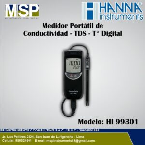Medidor portátil digital de conductividad, TDS y temperatura Hanna Instruments modelo HI 99301