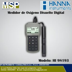 Medidor portátil de oxígeno disuelto digital Hanna Instruments modelo HI 98193.