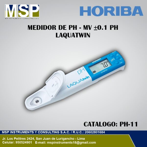 didor de bolsillo LAQUAtwin PH-11 de Horiba con precisión de ±0.1 pH.