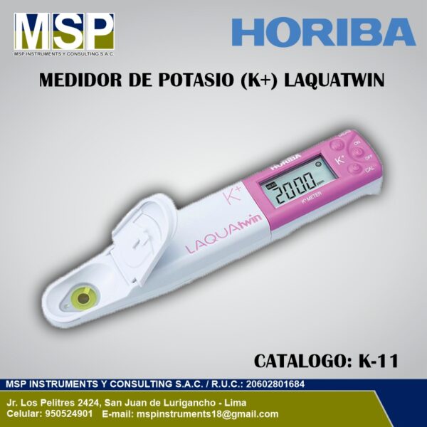 Medidor de potasio compacto Horiba LAQUAtwin para análisis de iones de potasio K+.