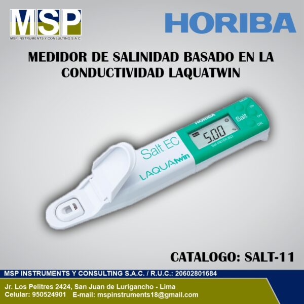 Medidor de salinidad compacto Horiba LAQUAtwin basado en conductividad eléctrica.