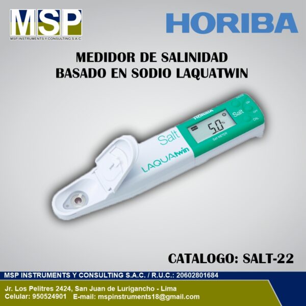 Medidor de salinidad compacto Horiba LAQUAtwin basado en la concentración de iones de sodio.