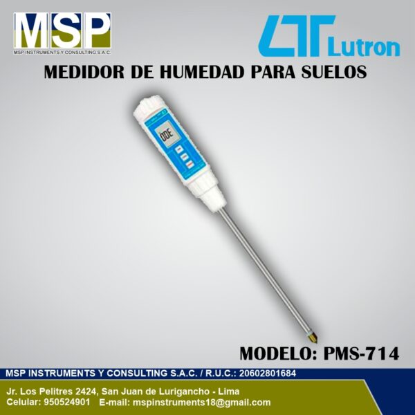 Medidor de Humedad de Suelo Lutron PMS-714 Medidor de humedad para suelos Lutron PMS-714 con sonda metálica alargada.