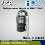 Medidor multiparámetro portátil de pH, conductividad eléctrica CE, sólidos disueltos totales TDS y temperatura marca Hanna Instruments modelo HI 9813-61 con su sonda.