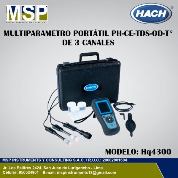 Medidor multiparámetro portátil Hach HQ4300 de 3 canales con maletín para análisis simultáneo de agua