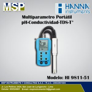 Medidor multiparamétrico portátil de pH conductividad TDS y temperatura Hanna Instruments modelo HI 9811-51.