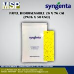 Papel hidrosensible Syngenta de 26 x 76 mm en empaque de 50 unidades.