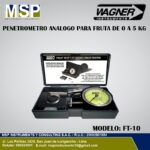 Penetrómetro análogo para frutas Wagner FT-10 con rango de 0 a 5 kg en su estuche.