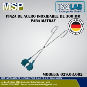 Pinza de acero inoxidable de 300 mm para matraz ISOLAB modelo 029.03.002.