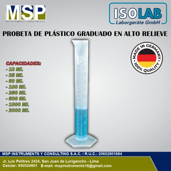 Probeta de Plástico Graduada en Alto Relieve - ISOLAB Probeta de plástico graduada en alto relieve marca ISOLAB