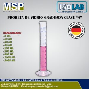 Probeta de vidrio graduada clase A marca ISOLAB