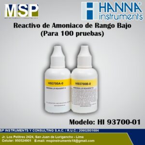 Frascos goteros de reactivo de amoníaco de rango bajo Hanna Instruments HI 93700-01 para 100 pruebas